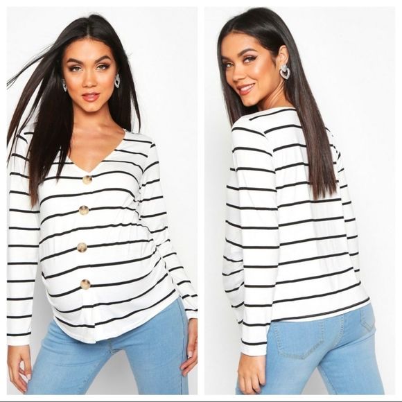 Boohoo Tops - NWT Boohoo Maternity Button Front Stripe Top